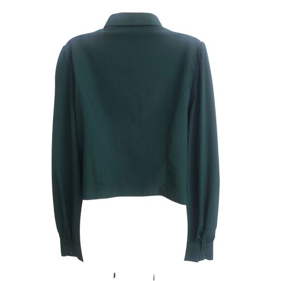 Women’s Green Ruched Button-Up Blouse XL Boho Long Sleeve Crop By Milk & Honey - Picture 4 of 9